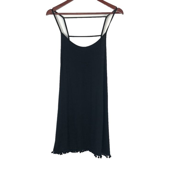 Black Pom Pom Trim Cover Up Dress Beach Resort Casual - Picture 3 of 4